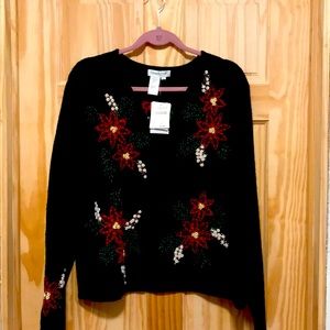 Coldwater Creek Womens Poinsettia Sweater. XL